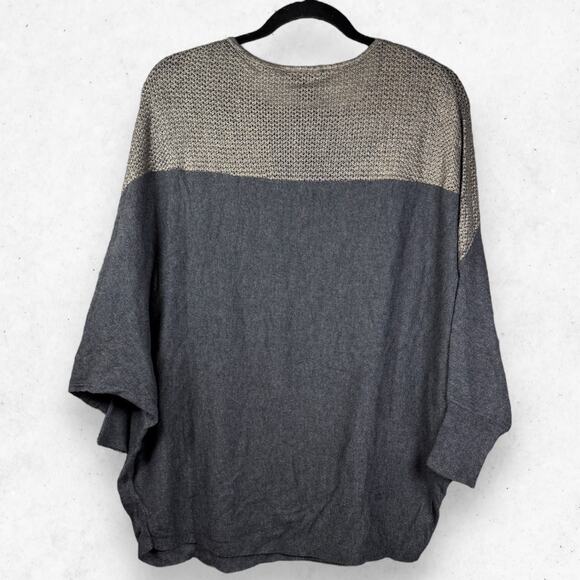 Nine West Jeans Batwing Top Women's M 3/4 Sleeve 2 Tone Gray Crew Neck - Picture 2 of 6